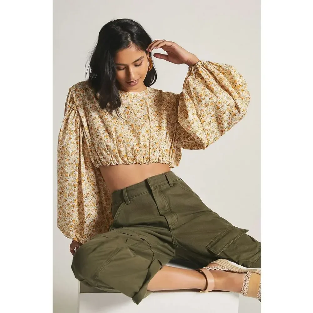 Significant‎ Other Puffed-Sleeve Floral Blouse US 4 Casual Boho Fall Flower